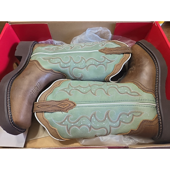 Justin Gypsy Boots Womens Size 7B Brown Green Square Toe Western Cowboy L2904 - Picture 1 of 10